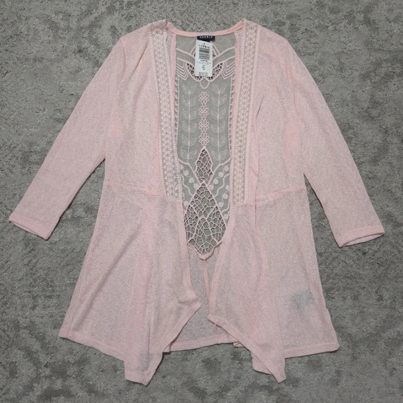 TORRID Nwt 3/4 Sleeve Lace Back Open Front Knit Cardigan, Peach Pink, 00 , M/L - Picture 8 of 16